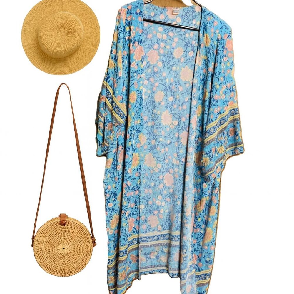 3 For $13.00! Marleylilly Teal & Pink Bohemian Floral Kimono Long Duster